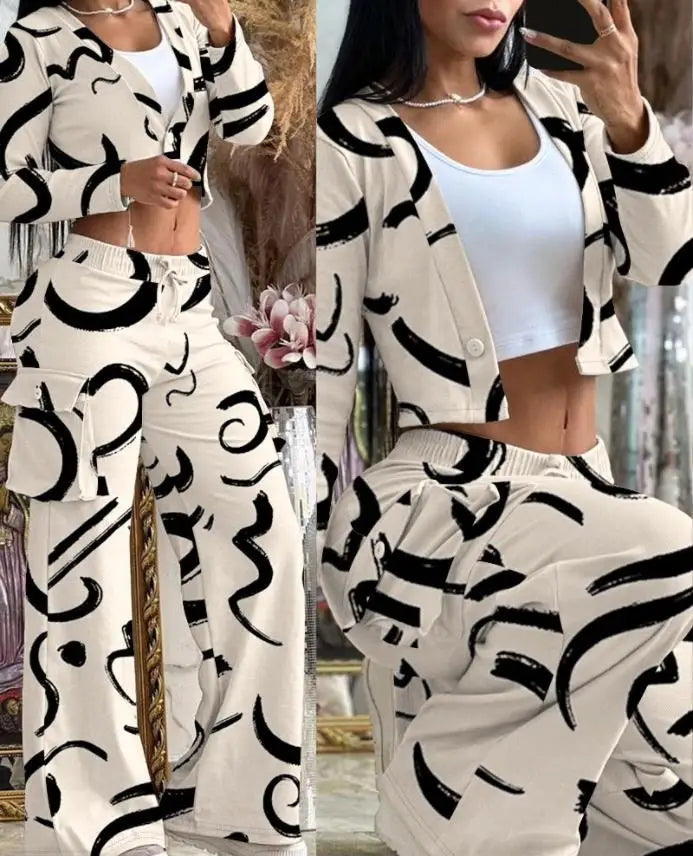 Women's New Fashionable Solid Colour Short Top Casual Pants Set For Women. S-2X