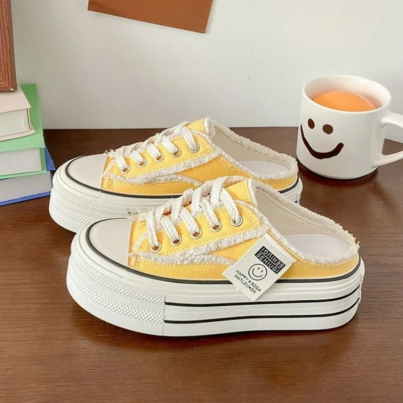 New Women's Canvas Breathable Casual Sport Thick Soled Shoes .