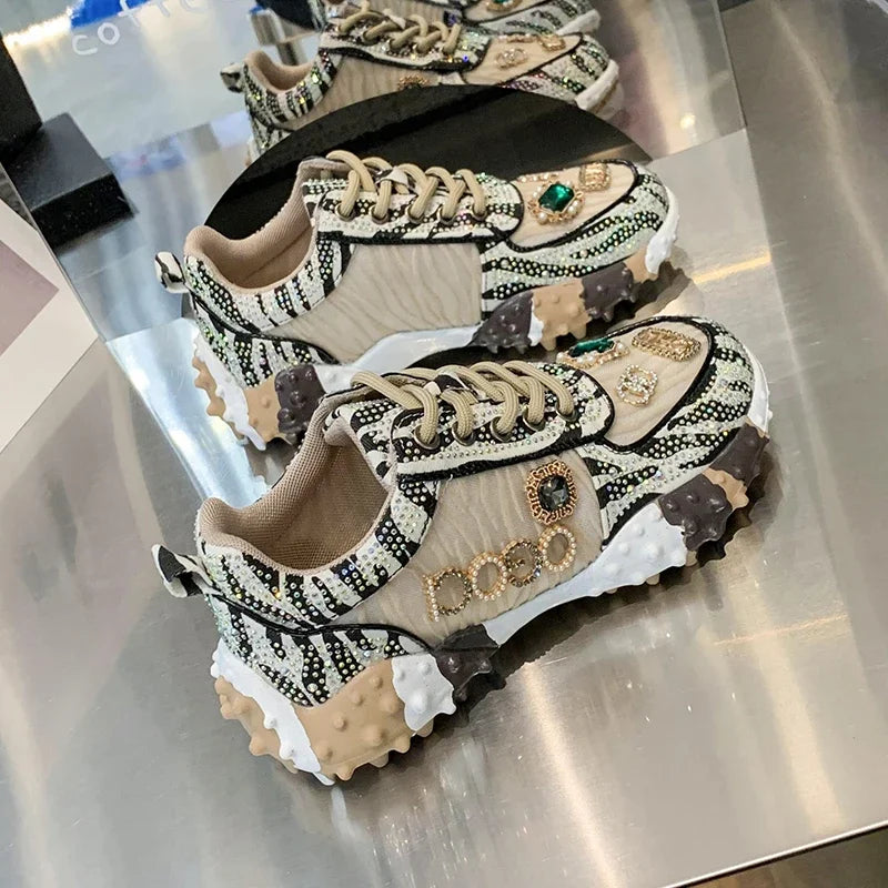 Quality Rhinestone Women Sneaker Diamond Breathable Luxury Designers Casual Thick Bottoms Shoe . Zapatos Mujer