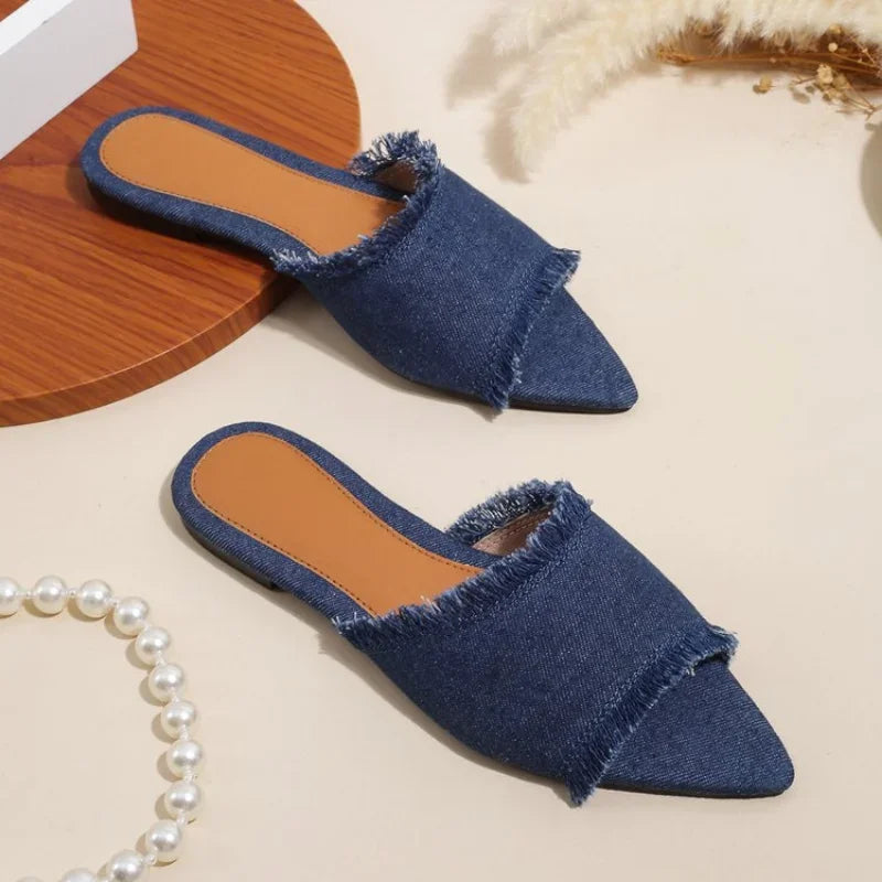 Women Flats Pointed Toe New Casual Slides.