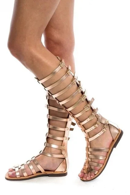 Summer Roman Sandals Causal Zip Flat Sandals Summer Hollow Shoe/Sandal