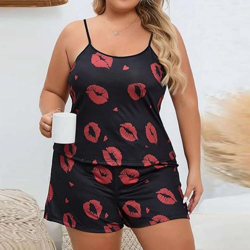 Plus Size Women's Pajama Set Sleeveless Top & Shorts Summer Night/ Lounger 2 Piece