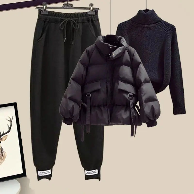 Ladies Autumn Winter Short Coat, Turtleneck Sweater Lady Solid Jackets Knit Bottoms. S-2x