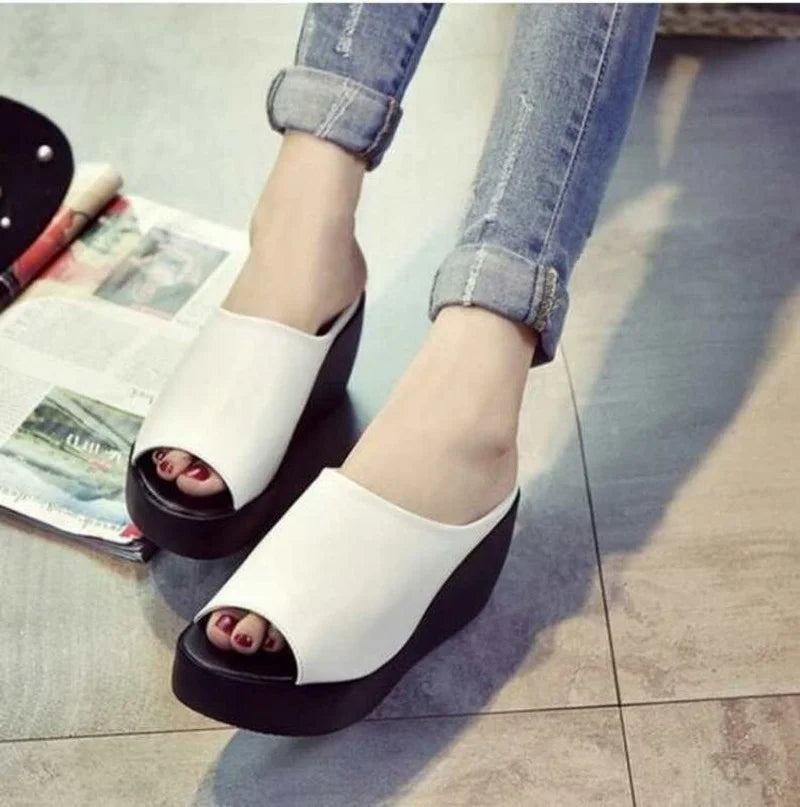 Woman Summer Wedges Peep Toe Casual Slides