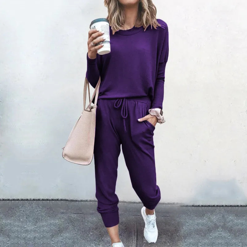 Ladies Casual 2 Piece Set, Solid Colour Round Neck Casual Wear. S-3x