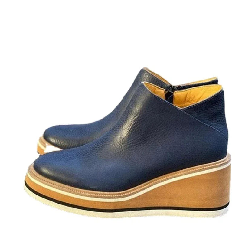 Ankle Boot Women Fashion Leather Wedge Heel Platform Boots , Botas De Mujer