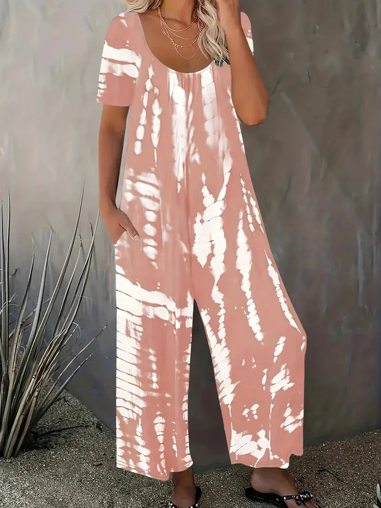 Plus Size XL-5XL Summer Romper Overalls With Pockets Casual Fashion Short Sleeve.