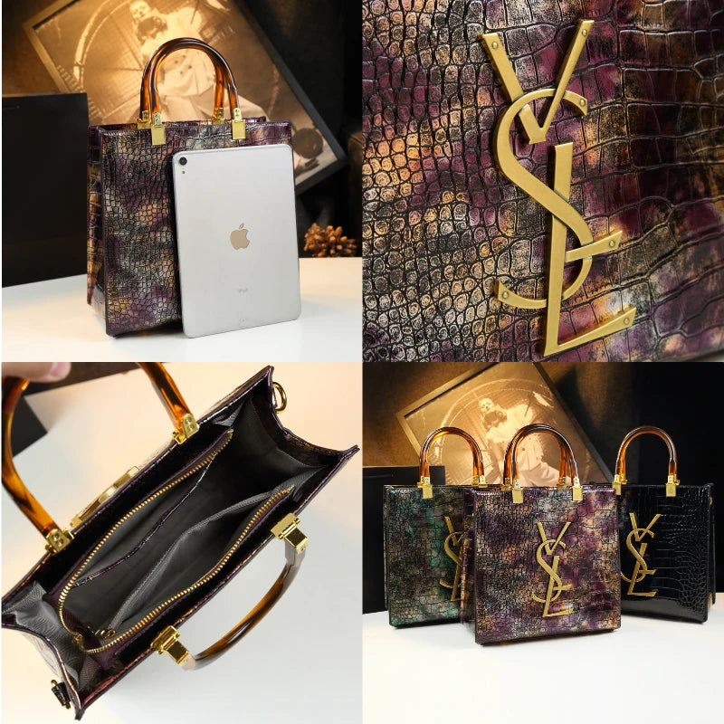 2025 New Arrival All-match Crocodile Pattern Atmospheric Middle-aged Women's Large Capacity Tote Bag .