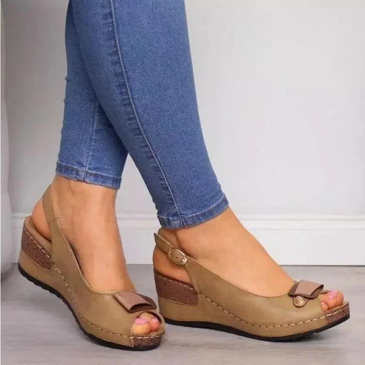Comfortable Roman Style Women's Sandals Fish Mouth Slope Heel Soft Bottom Slip-On Shoes