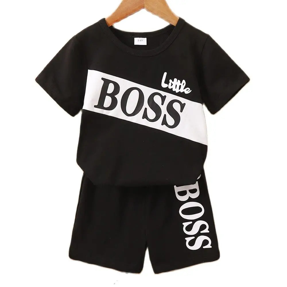 1-6 Years Boy 2PCS Clothing Set Letter T-shirt+Solid Color Shorts Fashion 3 Colors Sport Style Child Boy Summer Holiday Outfit