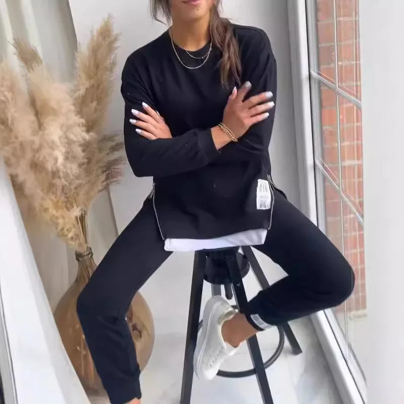 New Autumn Patchwork Loose Two Piece Set Women's Fashion Long Sleeve Pullover Casual Hoodie And Sport Pants. S-3x