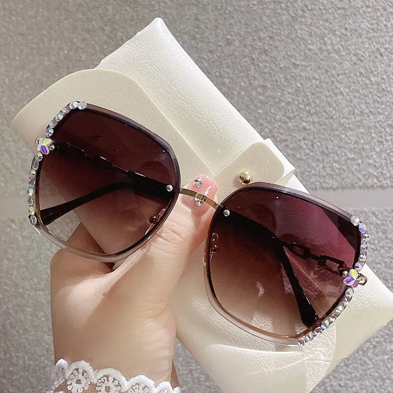 Rhinestone Decor Rimless Fashion Sunglasses For Women Casual Gradient Glasses For Summer UV400