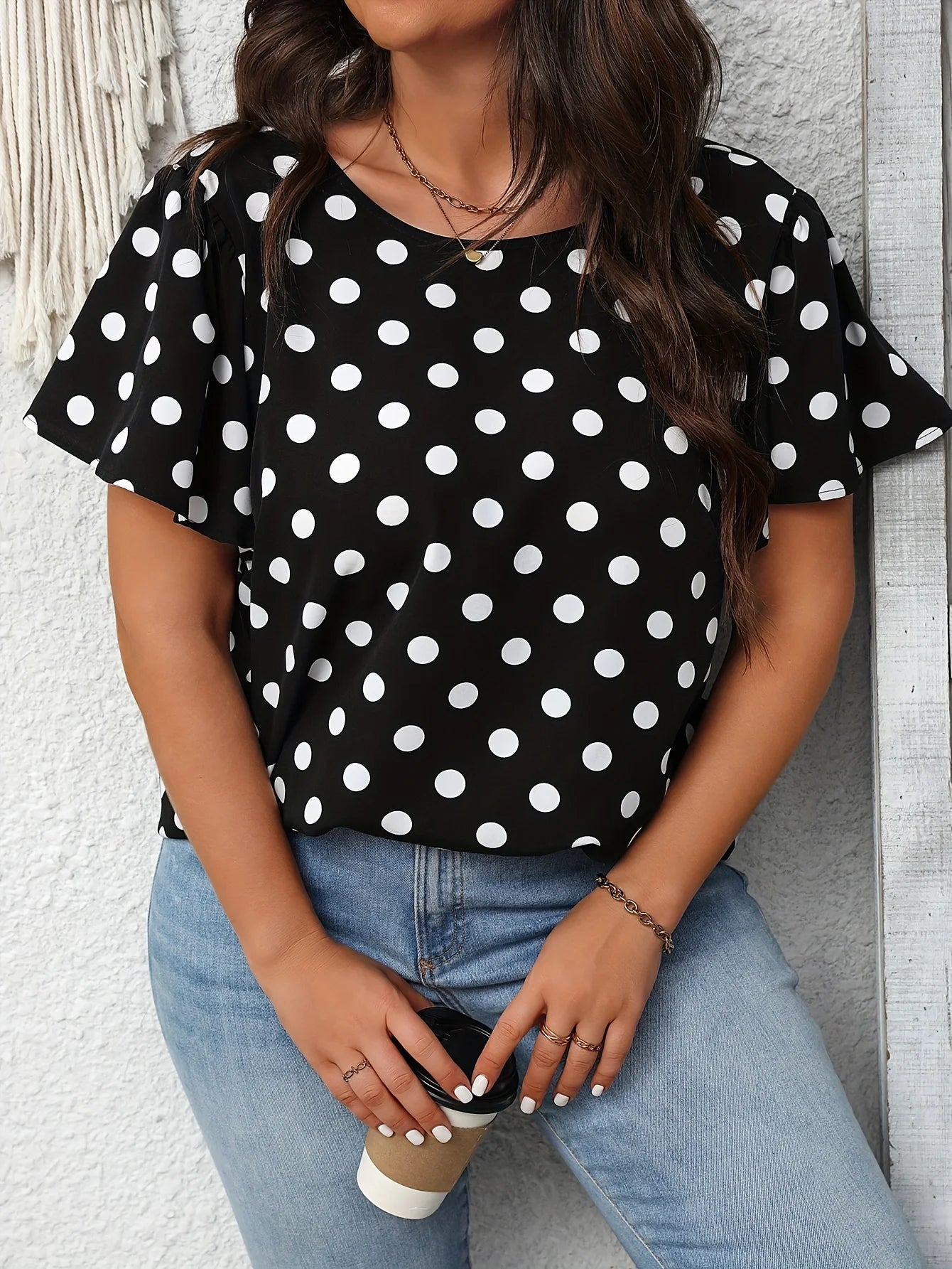 Plus Size Summer Elegant Print Shirt for Women Casual Bow Back Curvy Blouse