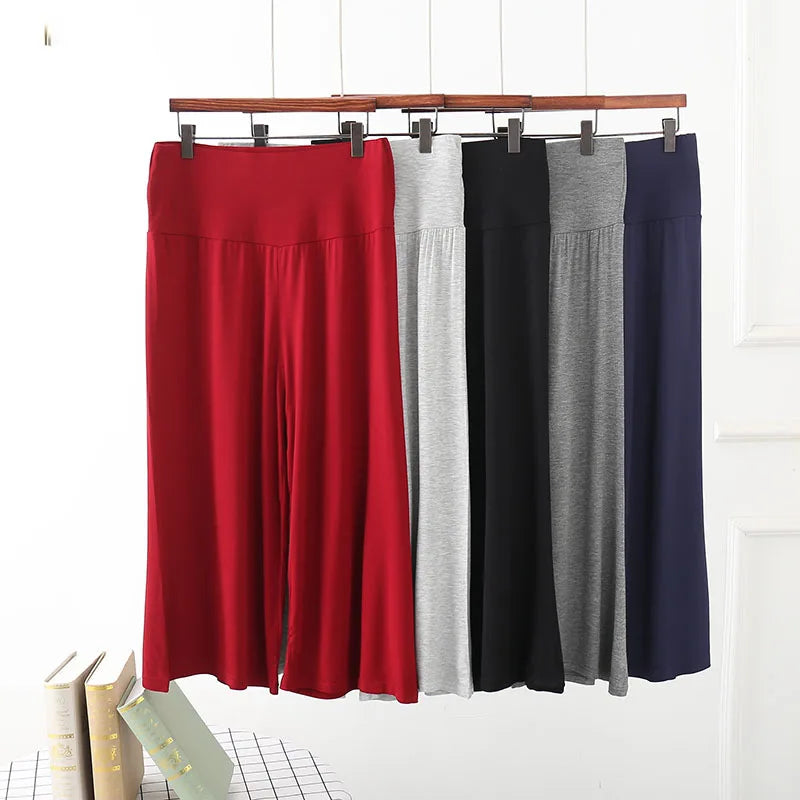Spring Summer Wide leg calf length Loose Casual yoga pant High Waist three quarter Trousers. M-2X