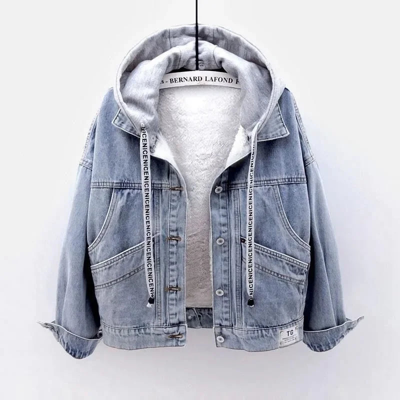 Fashion Denim Coat Women 2025 Autumn New Zipper Thick Jacket. S-5x