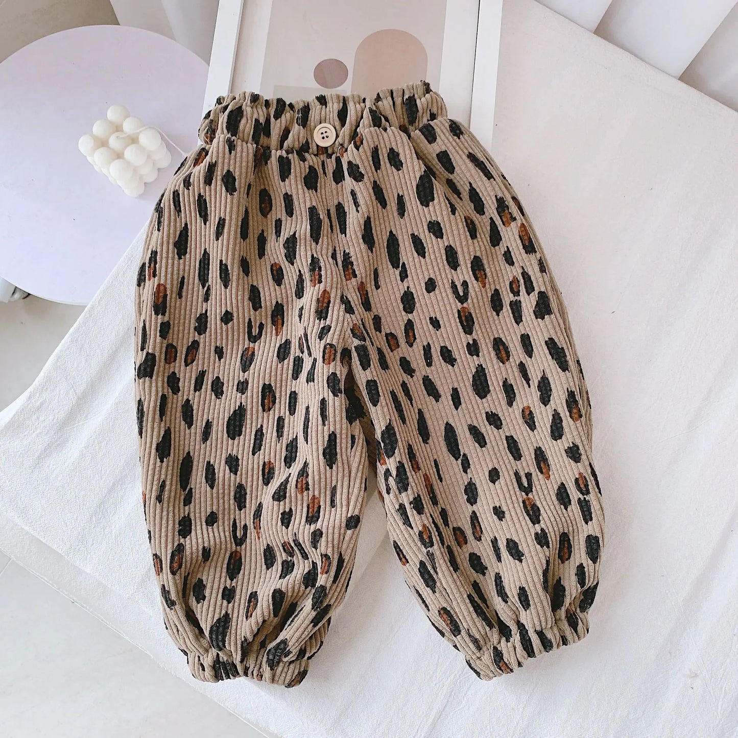 Girls Corduroy Harem Pants 1-8Y - Leopard Floral Print Autumn Winter Casual Pants