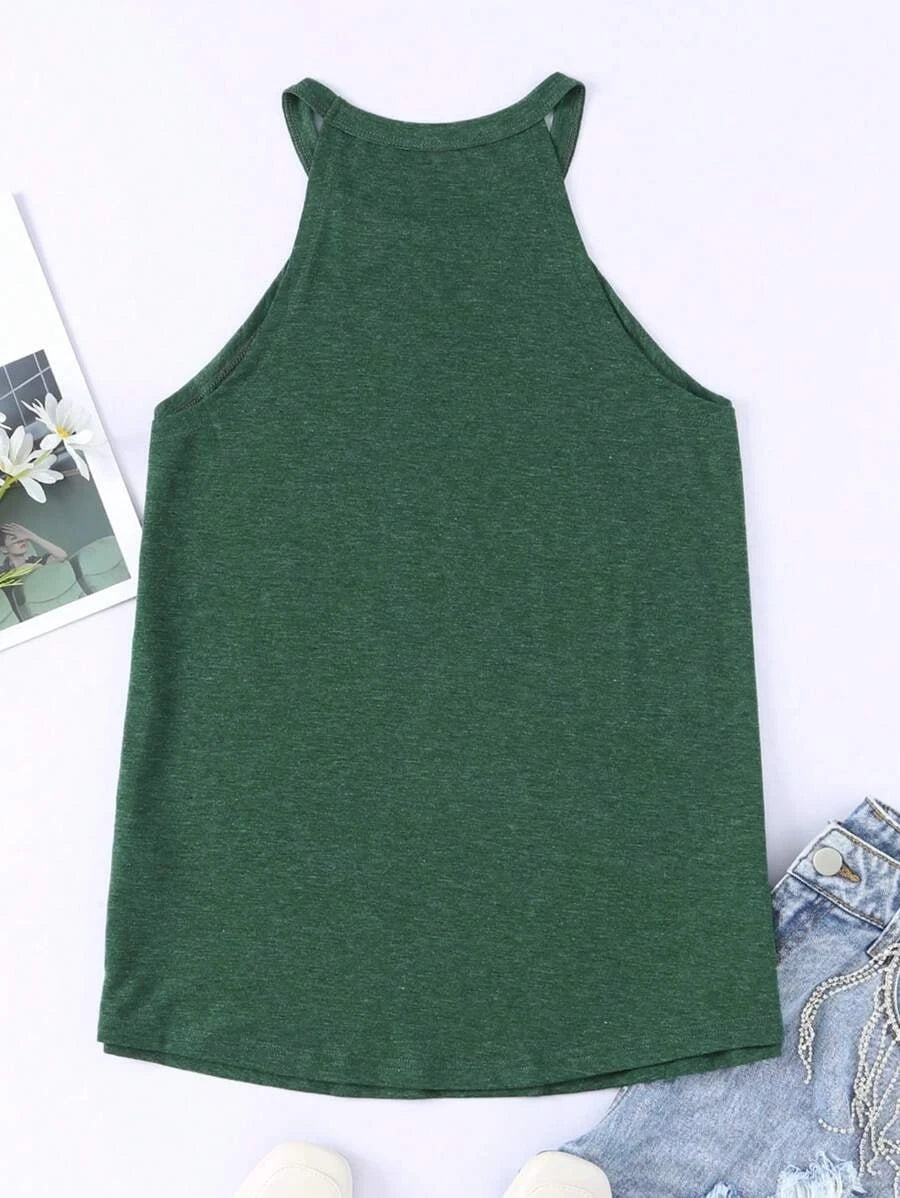 Women's Summer Sleeveless Halter Tee Shirts Crew Neck Workout Tank Tops Casual Plain Shirts. S-2X