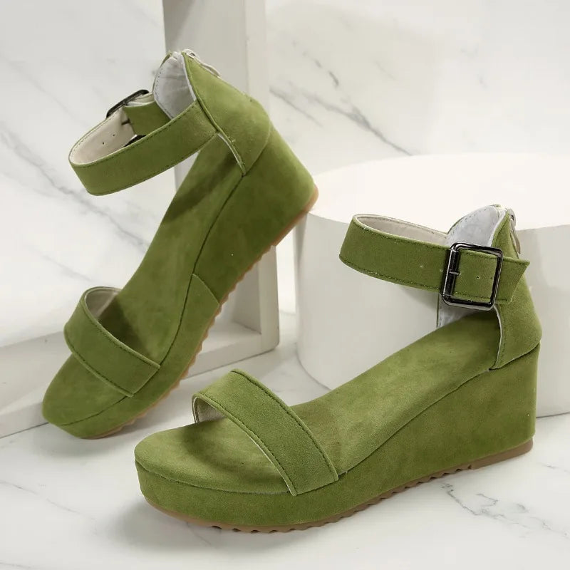 Wedges Sandals Buckle Strap Thick Heel Non Slip Open Toe Casual Sandal.