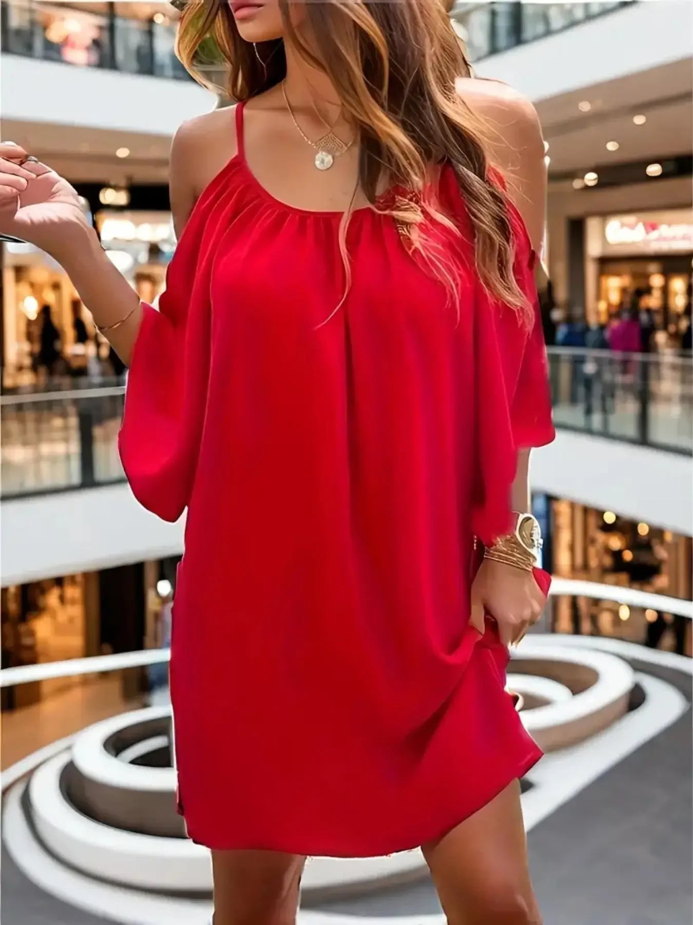 Plus Size 1XL-5XL Women Summer Casual Solid Color Dress Elegant Off Shoulder Relaxed Fit Cute Dress