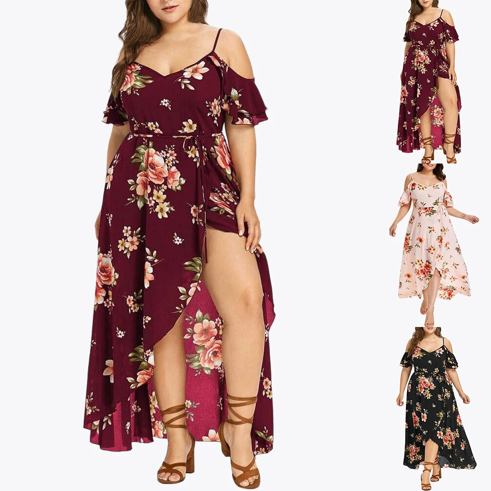 New Fashion Printed Dress for Women Summer Flower Print Plus Size Loose Fit Sling Dress