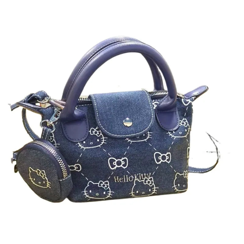 Sanrio Cute Hello Kitty Denim Handbag Cartoon Printed Cross body Bag .