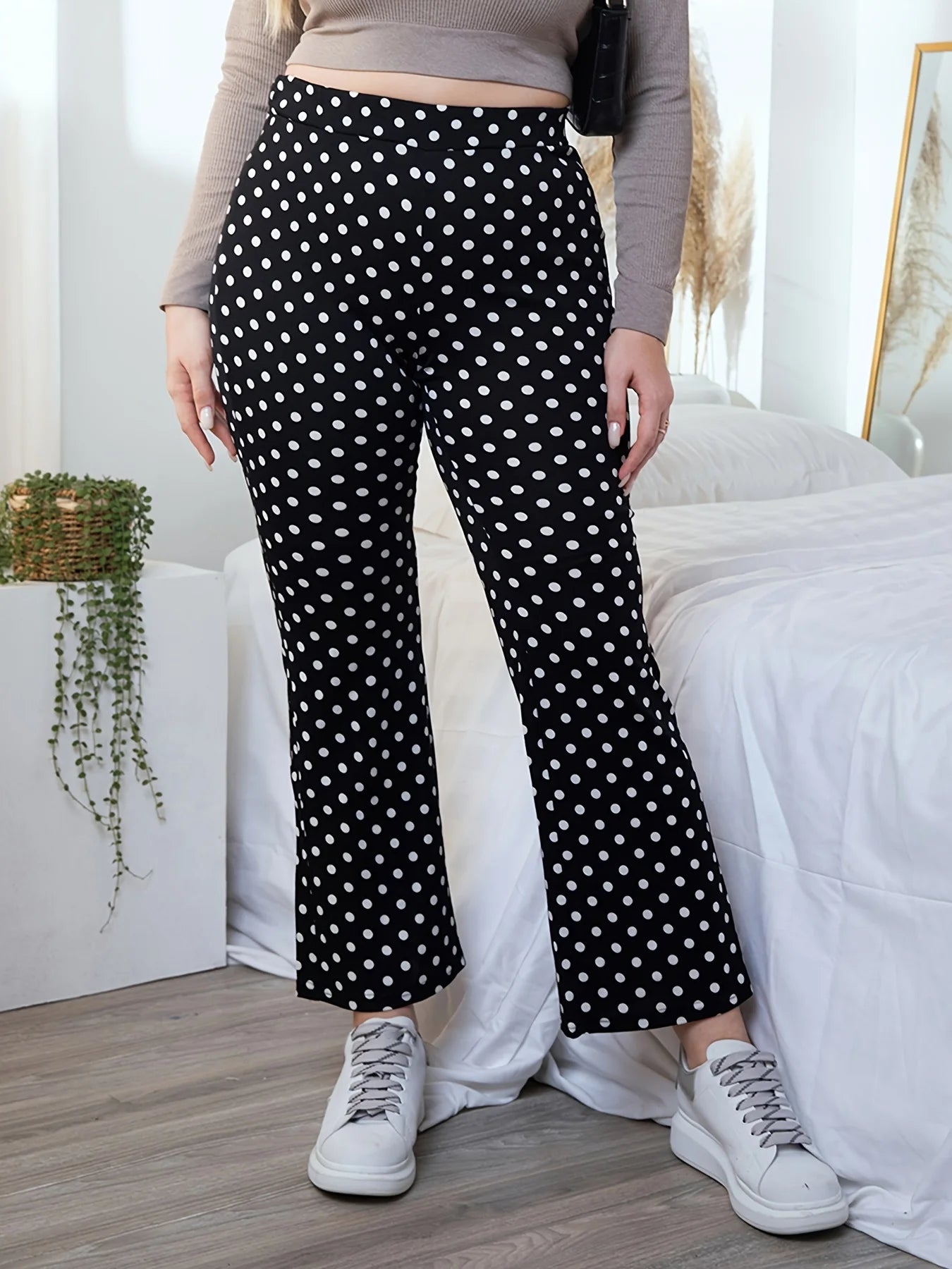Women plus-size polka dot trousers wide leg pants
