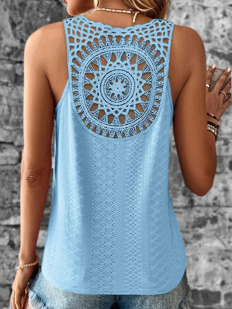 New Ladies Summer Blouse/Tank Back Hollow V-neck Casual Wear. S-2x