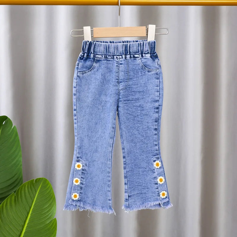 2025 New Girls Jeans Children Spring Autumn Fashion jeans flared pants Girls High Quality Bow leisure long Pants 0-5 Y