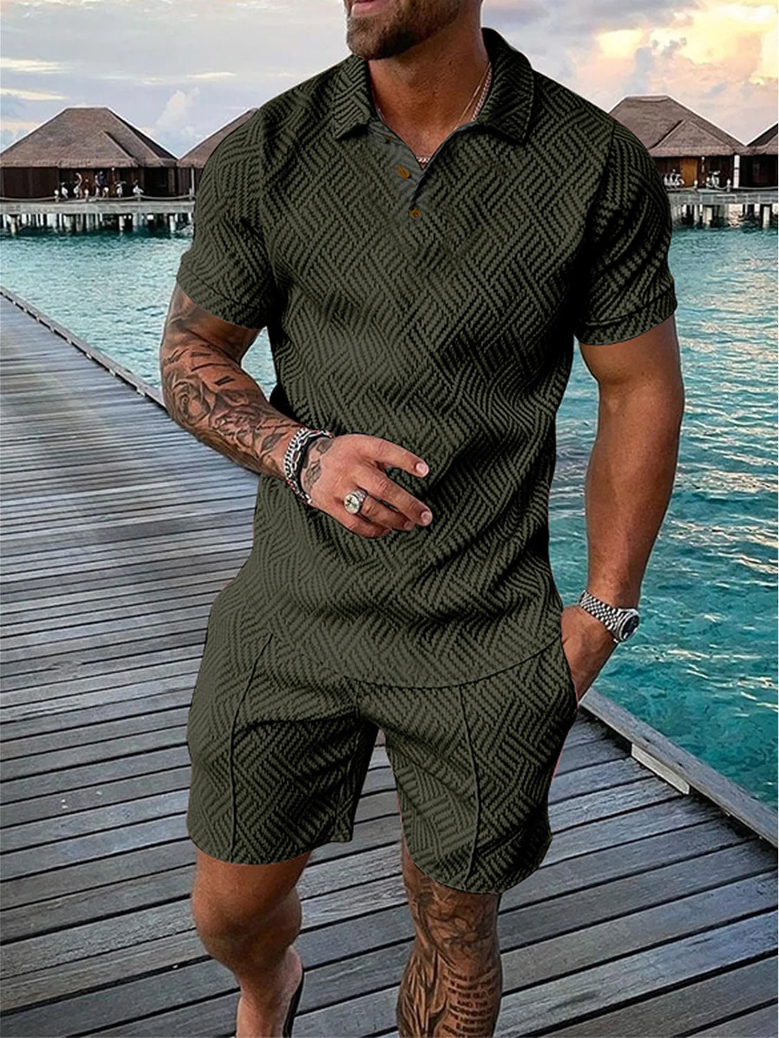 Men's summer fashion casual 3D printed Polo shirt lapel casual suit. S-5X
