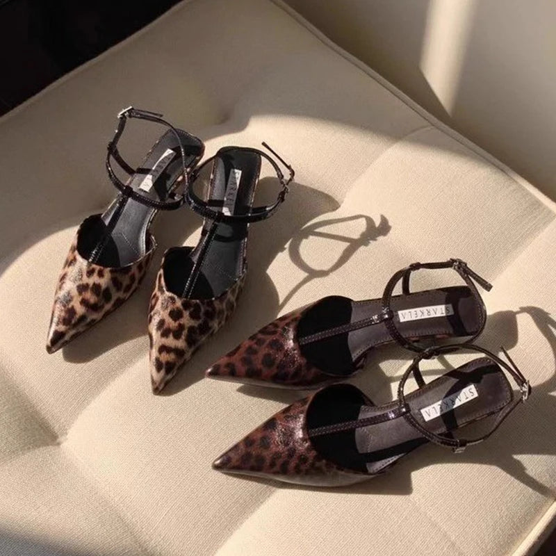 Pointed Toe Leopard Women Sandals Sexy Slingback 2025 Summer Luxury Party Sandal