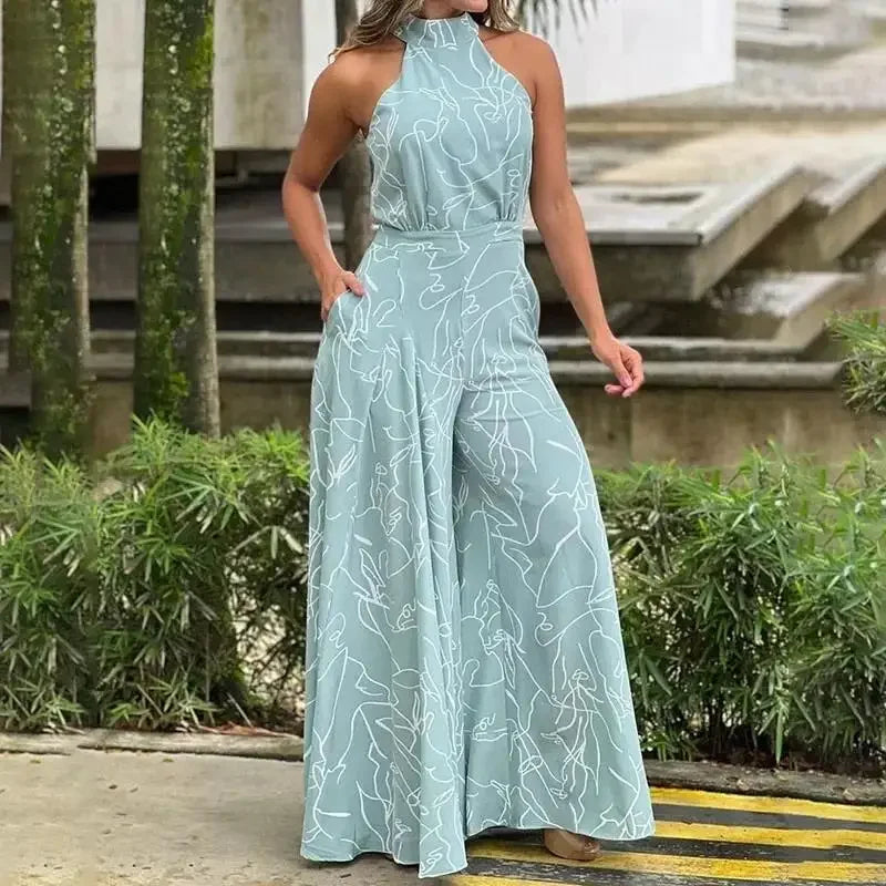 Women's Elegant Jumpsuit Wide Leg Long Pant Summer Sexy Sleeveless Women Casual Print Jumpsuit. S-3X