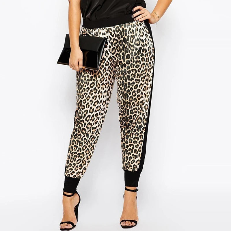 Plus Size Pleated Causal Leopard Elastic Waist Pants