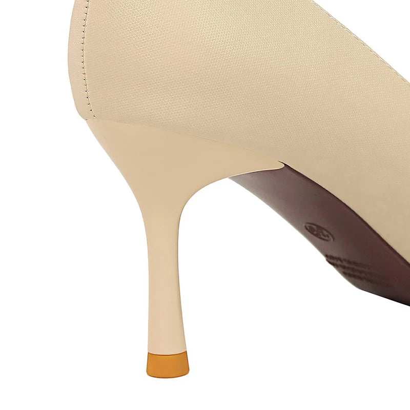 Western Style Women Shoes 7cm Thin Heel Mixed Colors Pointed Toe Metal Chain Decoration Fashion Pumps
