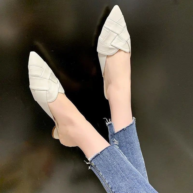 Ladies Leather Pointed Toe Mule Slides With Premium Quality.