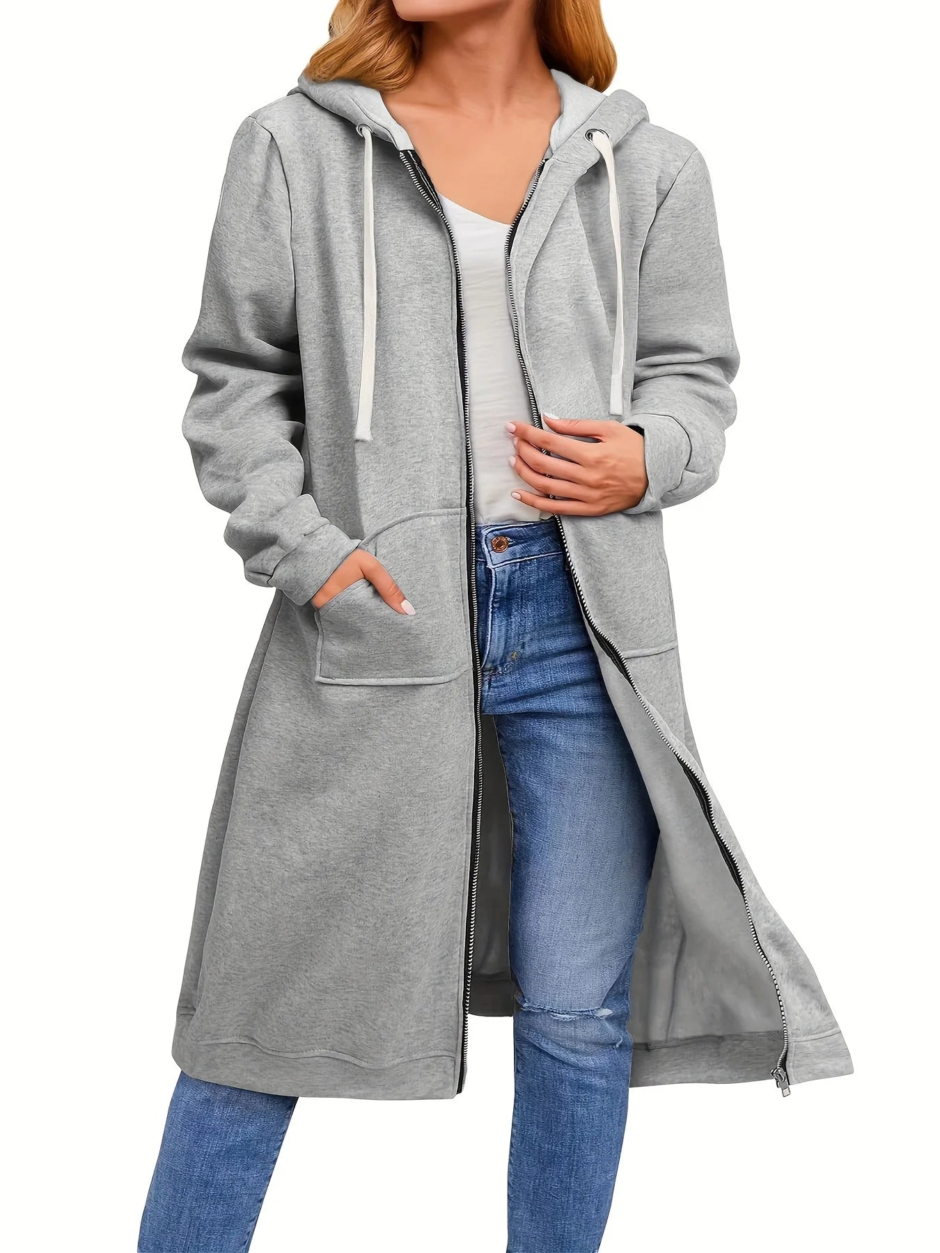 Plus Size long Hoodie for Women Casual Full Zip Comfortable Women's Fashionable long Sweatshirts With Pocket