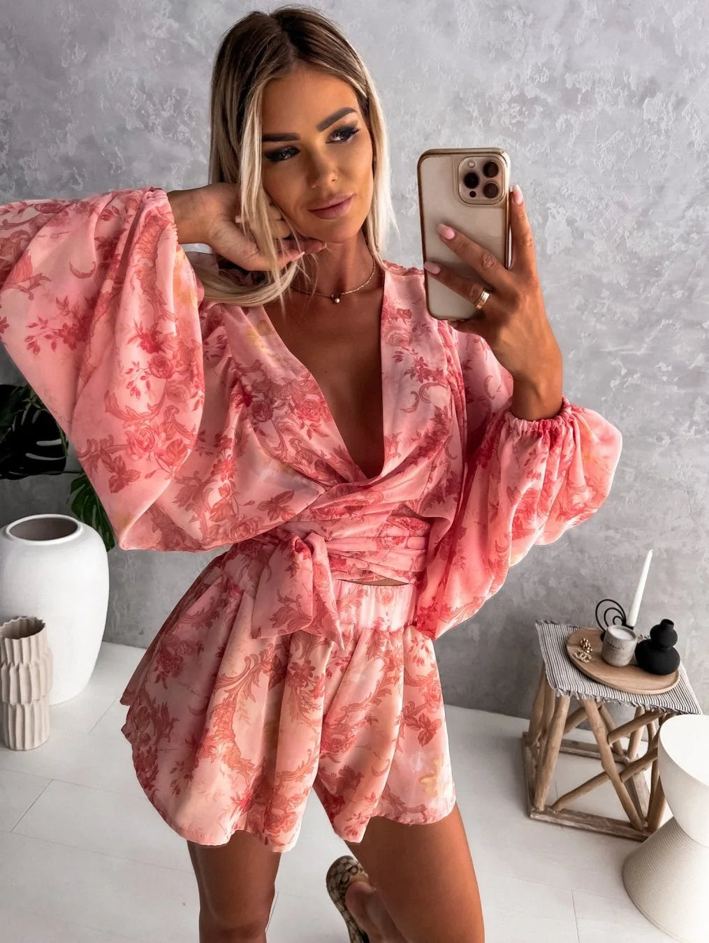 Sexy Deep V Neck Jumpsuit For Women Summer Casual Boho Outfit With Lantern Sleeve. S-2x