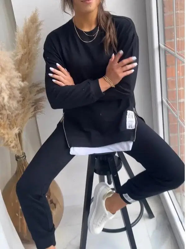 New Autumn Patchwork Loose Two Piece Set Women's Fashion Long Sleeve Pullover Casual Hoodie And Sport Pants. S-3x