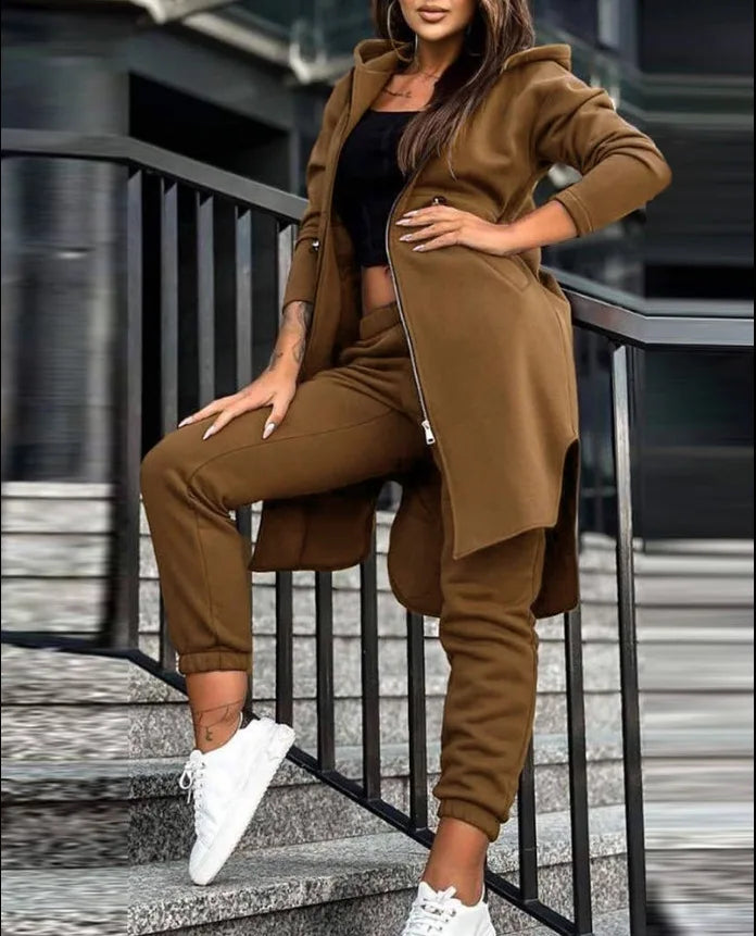 Pant Set Hooded Zipper Long Jacket Casual Straight Pants Solid Sporty Great For All Seasons. S-2XL