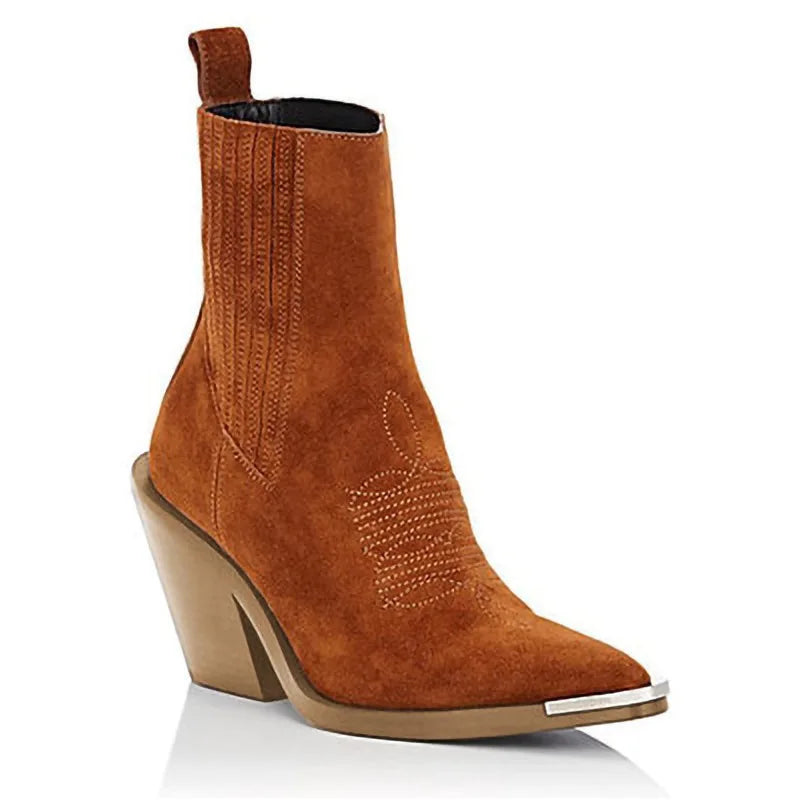 Women's Ankle Slip On, Block Heel Short Boot,Metal Pointed Toe,34-43.