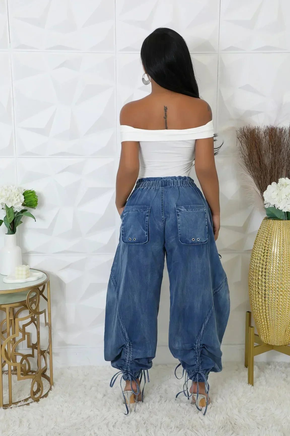 Women Street wear Drawstring Fashion Denim Pants Loose Safari Style Cargo Harem Hip Hop Jeans. S-2x
