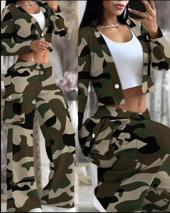 Fashionable Ladies Solid Colour Two-Piece Casual Wear. S-2x