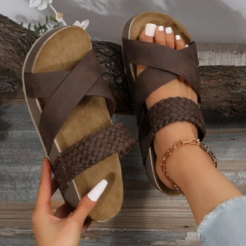 Summer Women Sandals Sexy Open Toe Broad Band Crossover Slip-On Thick Platform Sandal