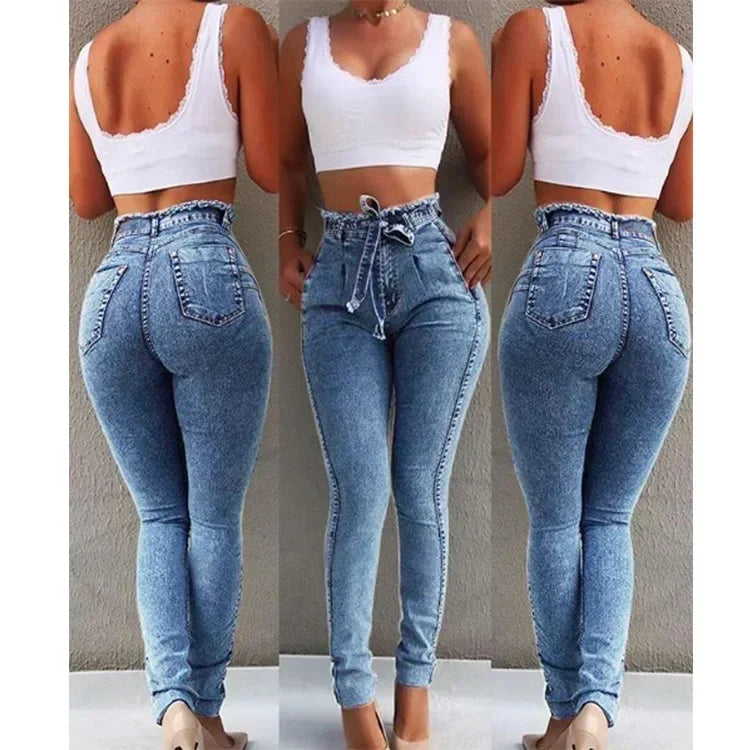 Women High Waist Denim Pants Sexy Stretchy Hips Pants /Trouser Sexy Mom Jeans 2025. S-3X