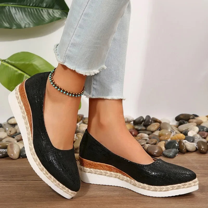 Women's Platform Comfortable Wedge Pointed Toe Loafers Shoes.