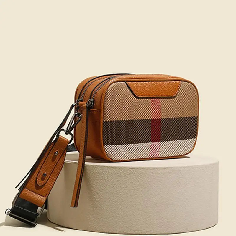 Genuine Leather Women Bag Small Canvas Cross body Wide Strap Trendy Square Designer Luxury Sling Shoulder bag