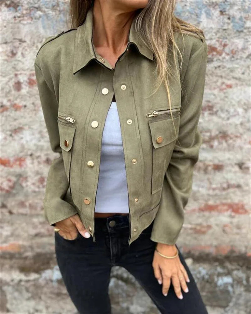 Plus size women's fashion casual deerskin velvet button long-sleeved jacket