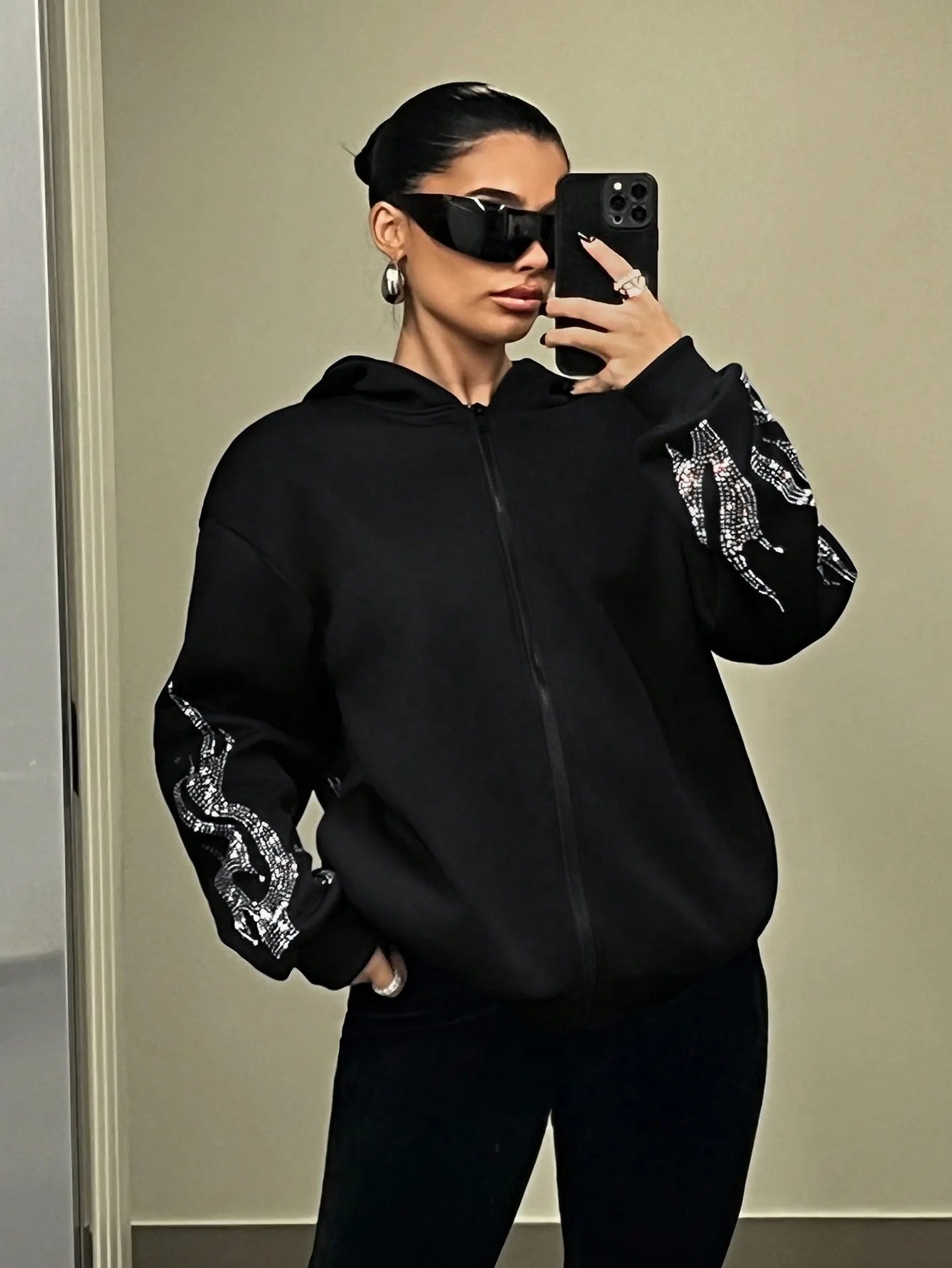 Y2K Flame Hooded Sweater - Trendy Loose Zip Up Hoodie for Women | Autumn Winter Streetwear