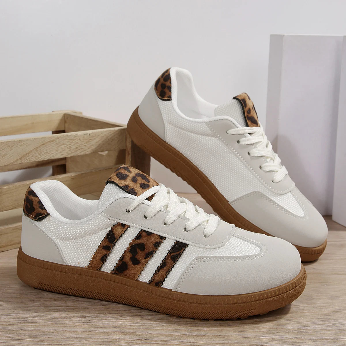 Women's Leopard Striped Print Sneakers - Platform Trainers with Non-Slip Sole