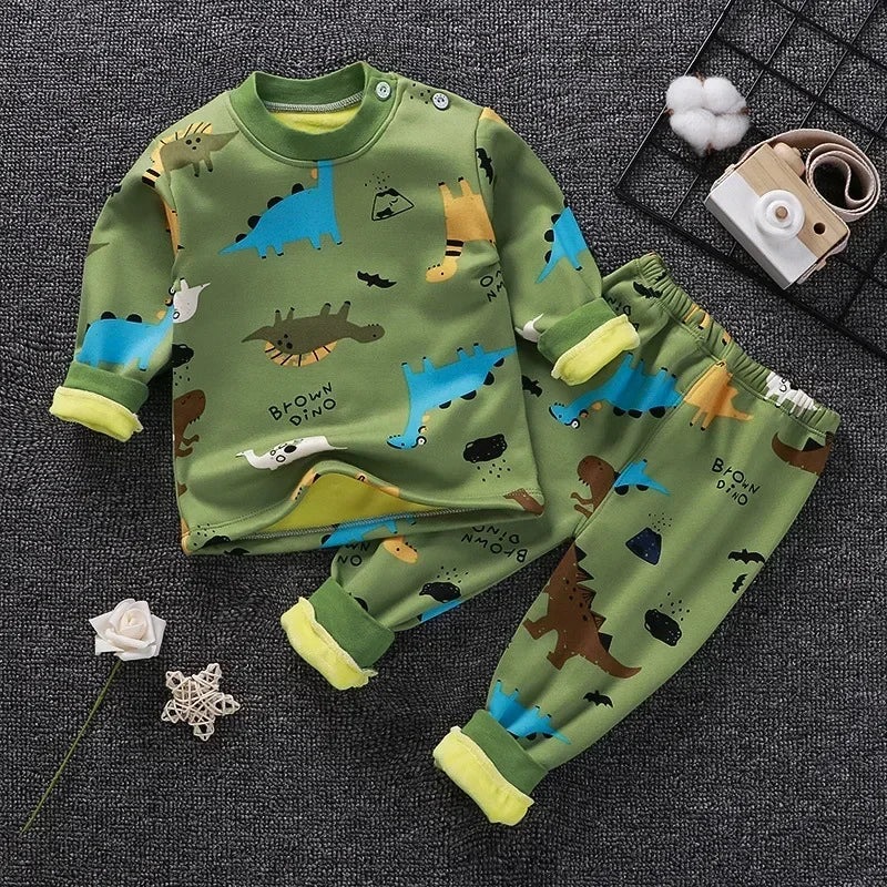 Kids Clothes Sets Boys Girls Pajamas Suit Winter Padded Tops Pant 2Pcs Autumn Thicken Warm Cartoon Long Sleeved Sleepwear Oufits