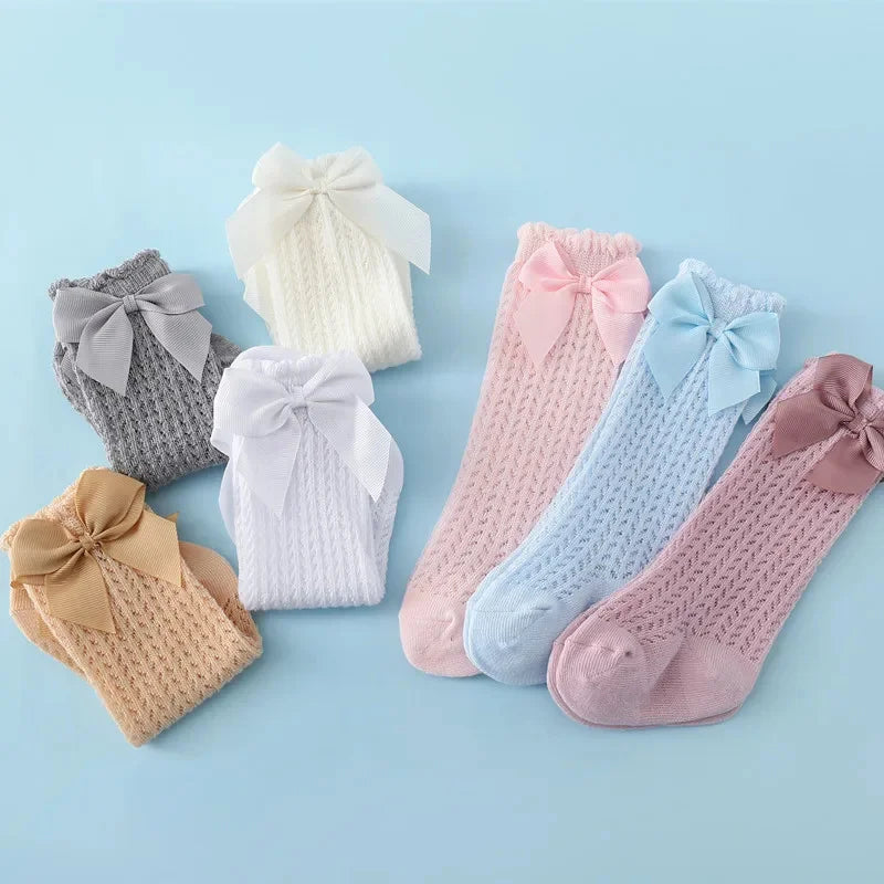 0-24Month Baby Girl Socks Toddler Bow Cotton Lace Baby Knee Socks Newborn Infant Baby Princess Long Socks 2025